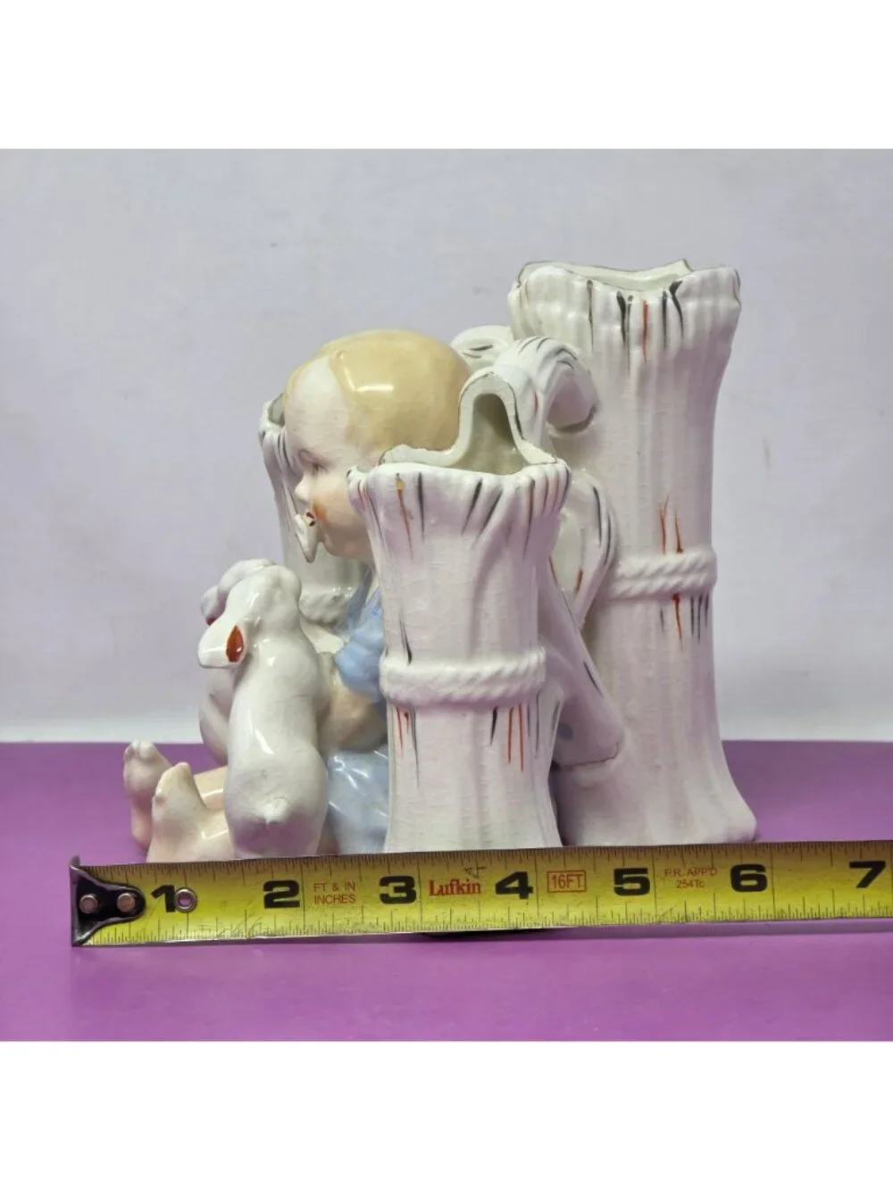 Vintage Made In Japan Baby‎ With Rabbits Ceramic Flower Vase Planter Figurine